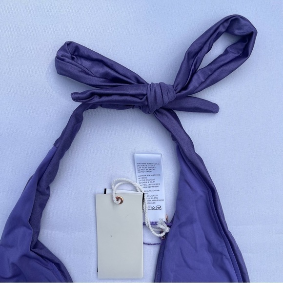 Good American Lilac Mist Shine Ruched Halter Neck Bikini Top Size XLarge/4 NWT - Picture 11 of 14
